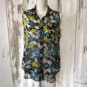 Like Mynded Shear Sleeveless Blouse Floral Print